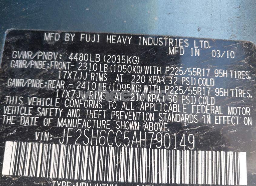 Photo 9 of 2010 Subaru Forester 2.5X PREMIUM (VIN JF2SH6CC5AH790149)