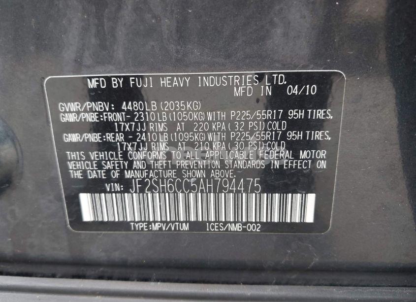 Photo 9 of 2010 Subaru Forester 2.5X PREMIUM (VIN JF2SH6CC5AH794475)