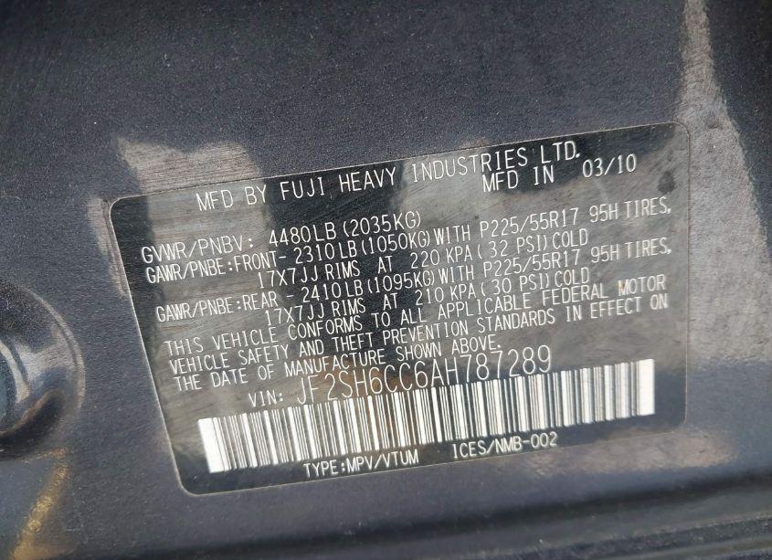 Photo 9 of 2010 Subaru Forester 2.5X PREMIUM (VIN JF2SH6CC6AH787289)