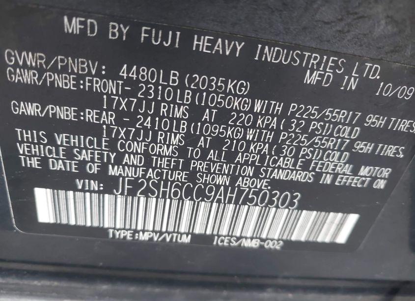 Photo 9 of 2010 Subaru Forester 2.5X PREMIUM (VIN JF2SH6CC9AH750303)