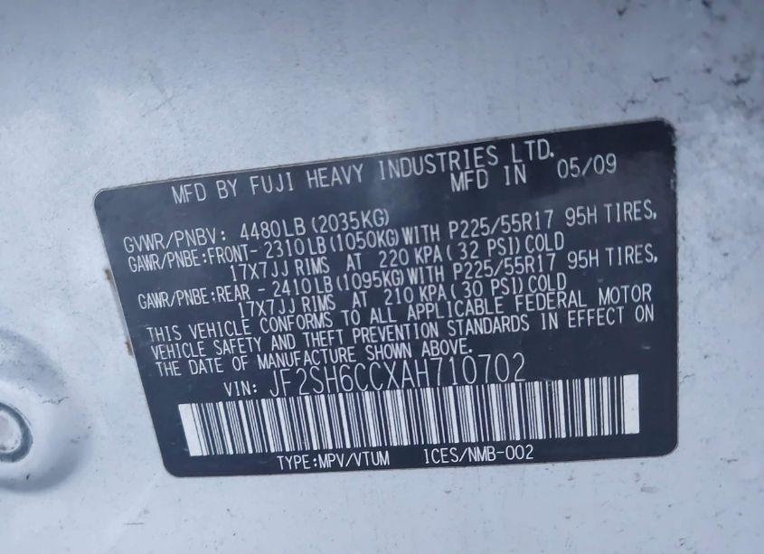 Photo 9 of 2010 Subaru Forester 2.5X PREMIUM (VIN JF2SH6CCXAH710702)