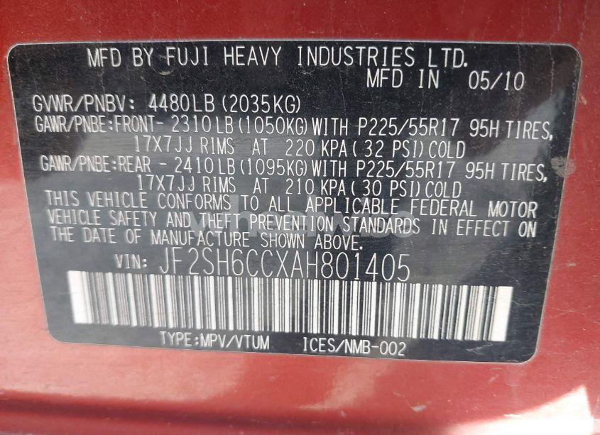 Photo 9 of 2010 Subaru Forester 2.5X PREMIUM (VIN JF2SH6CCXAH801405)