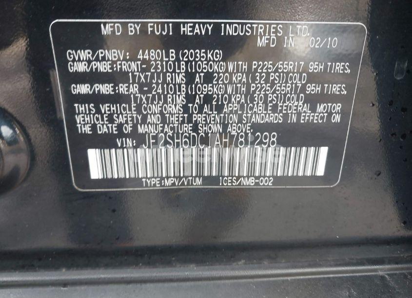 Photo 9 of 2010 Subaru Forester 2.5X LIMITED (VIN JF2SH6DC1AH781298)