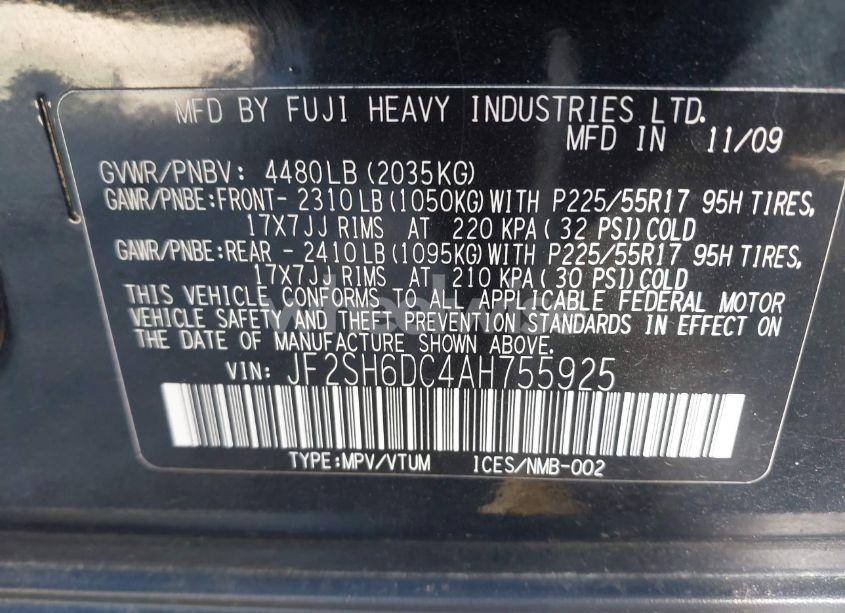 Photo 9 of 2010 Subaru Forester 2.5X LIMITED (VIN JF2SH6DC4AH755925)