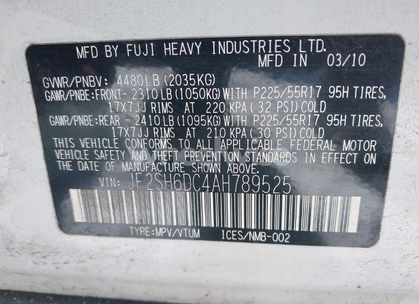 Photo 9 of 2010 Subaru Forester 2.5X LIMITED (VIN JF2SH6DC4AH789525)