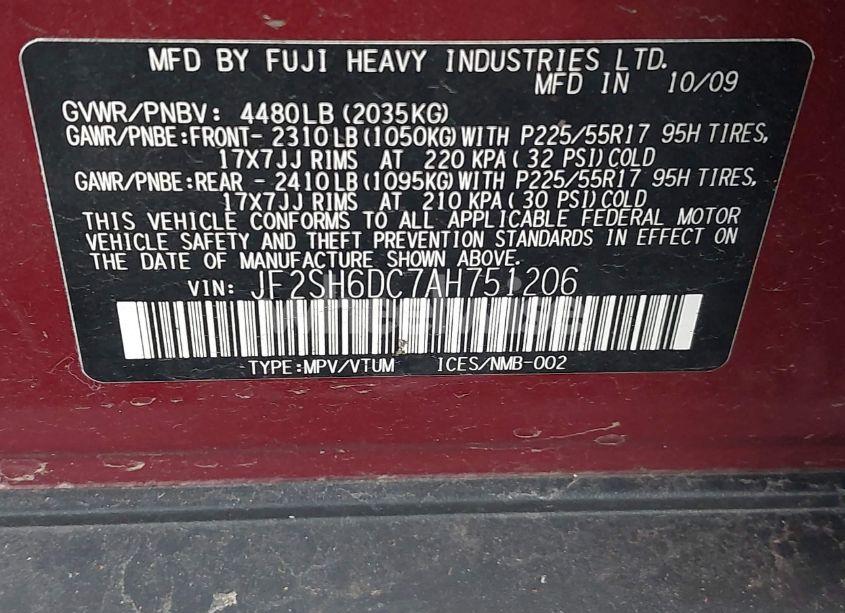 Photo 9 of 2010 Subaru Forester 2.5X LIMITED (VIN JF2SH6DC7AH751206)