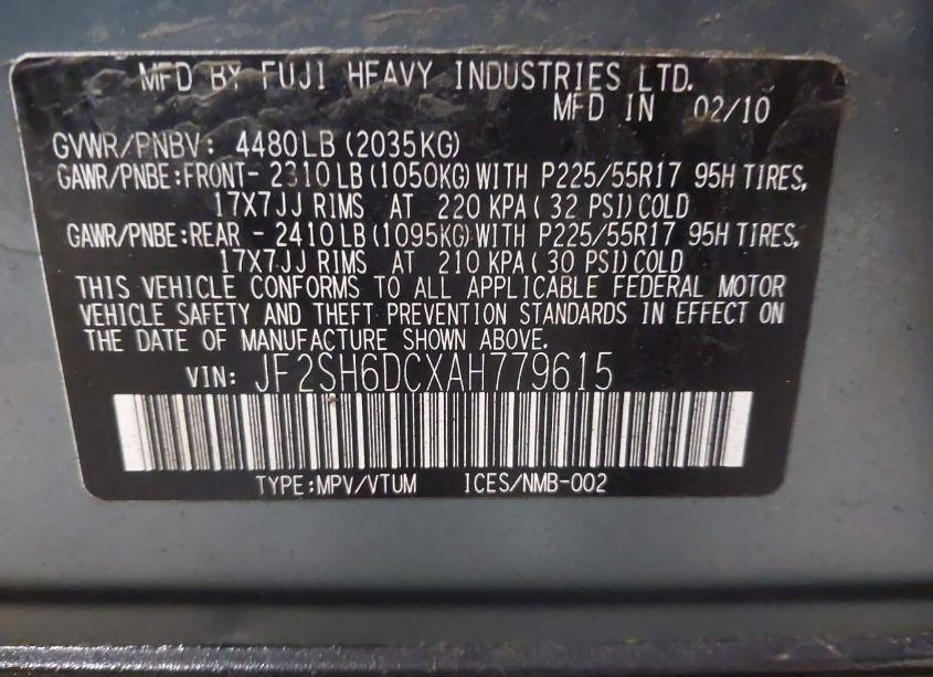 Photo 9 of 2010 Subaru Forester 2.5X LIMITED (VIN JF2SH6DCXAH779615)