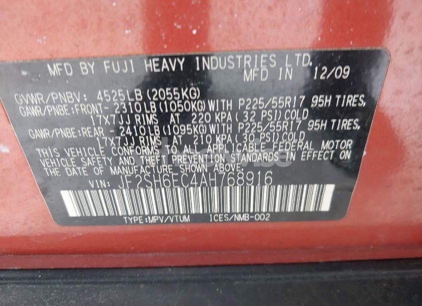 Photo 9 of 2010 Subaru Forester 2.5XT PREMIUM (VIN JF2SH6EC4AH768916)