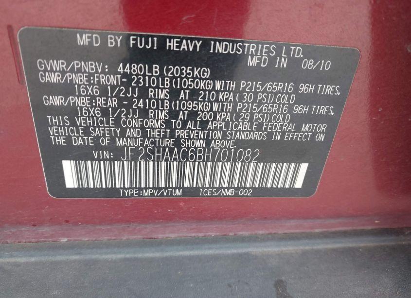 Photo 9 of 2011 Subaru Forester 2.5X (VIN JF2SHAAC6BH701082)
