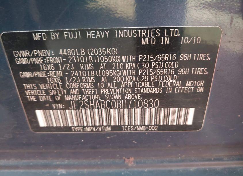 Photo 9 of 2011 Subaru Forester 2.5X (VIN JF2SHABC0BH710830)