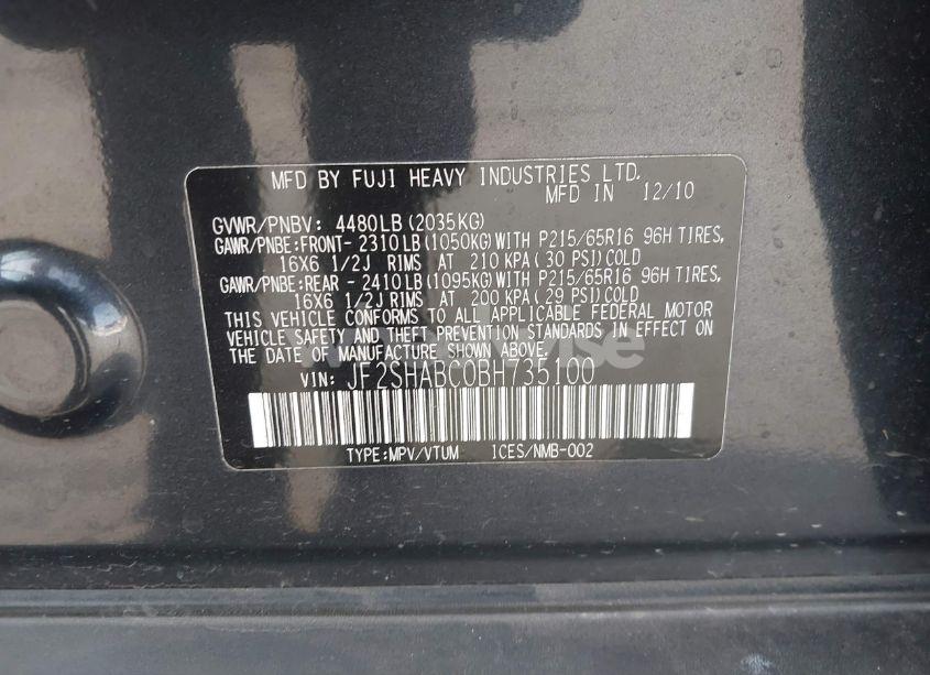 Photo 9 of 2011 Subaru Forester 2.5X (VIN JF2SHABC0BH735100)