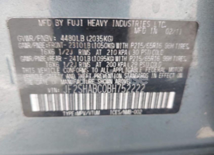 Photo 9 of 2011 Subaru Forester 2.5X (VIN JF2SHABC0BH752222)