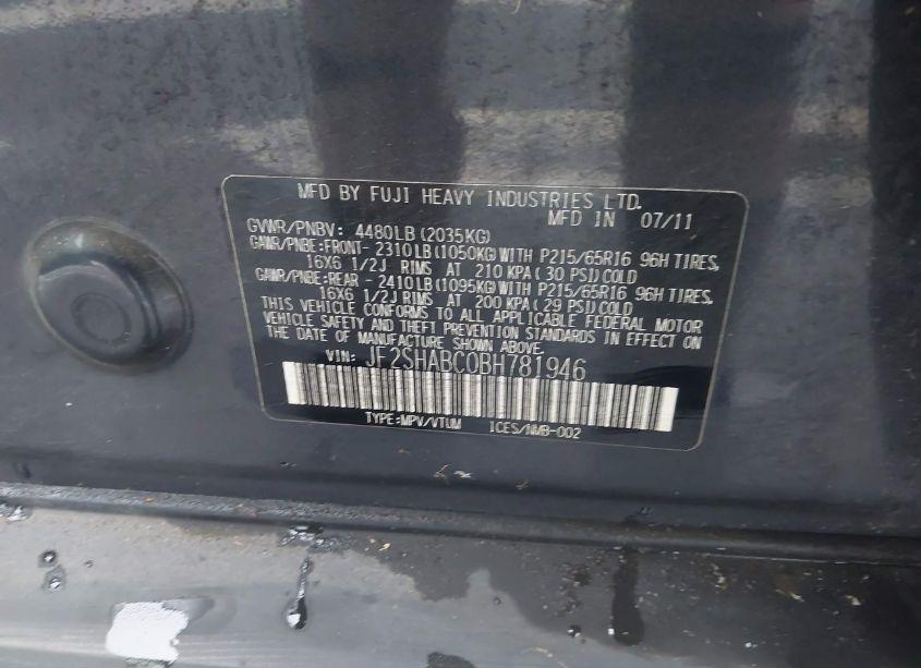 Photo 9 of 2011 Subaru Forester 2.5X (VIN JF2SHABC0BH781946)