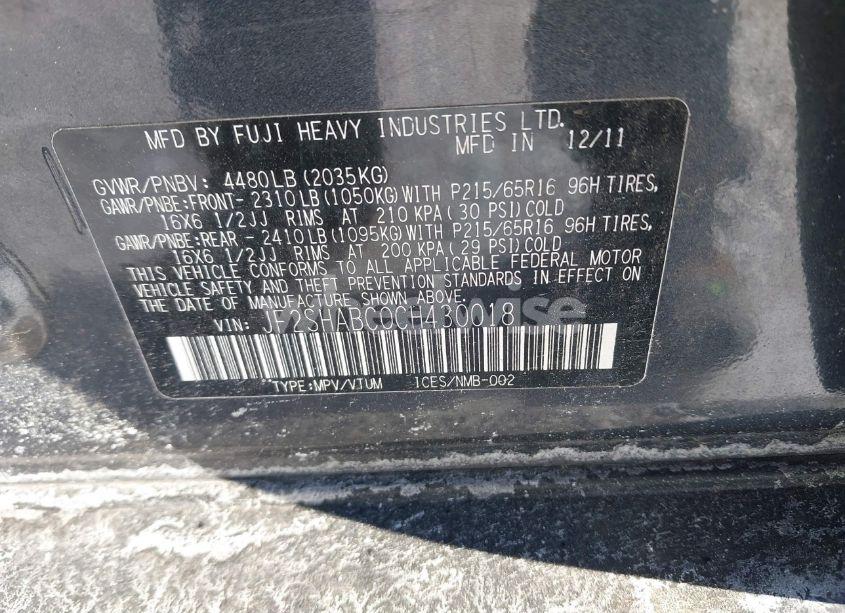 Photo 9 of 2012 Subaru Forester 2.5X (VIN JF2SHABC0CH430018)