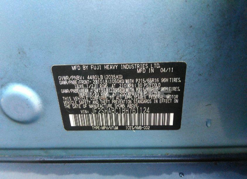 Photo 9 of 2011 Subaru Forester 2.5X (VIN JF2SHABC1BH761124)
