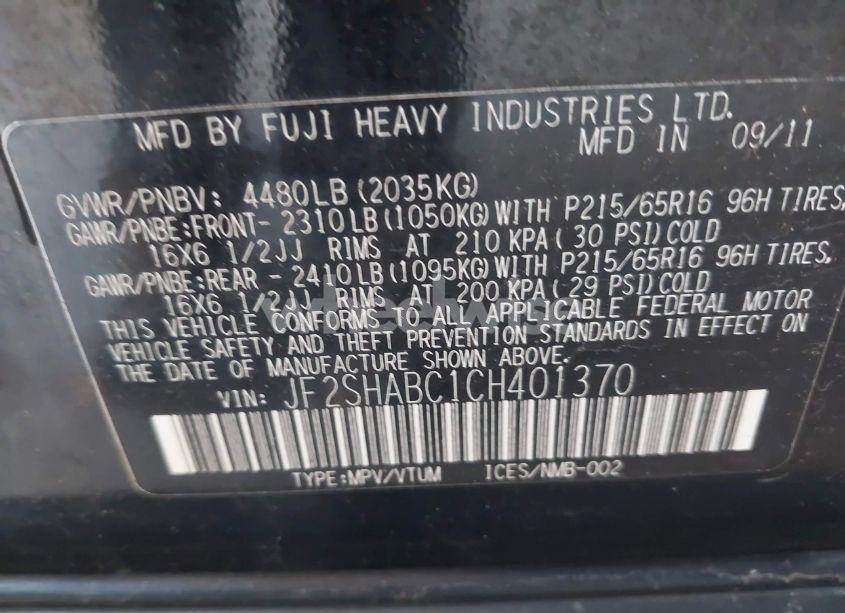 Photo 9 of 2012 Subaru Forester 2.5X (VIN JF2SHABC1CH401370)