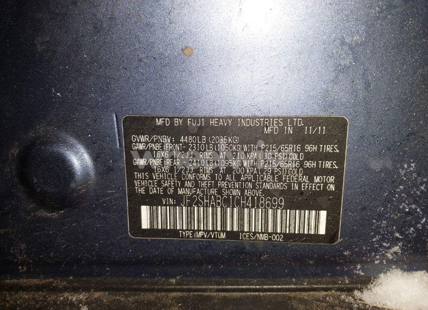 Photo 9 of 2012 Subaru Forester 2.5X (VIN JF2SHABC1CH418699)