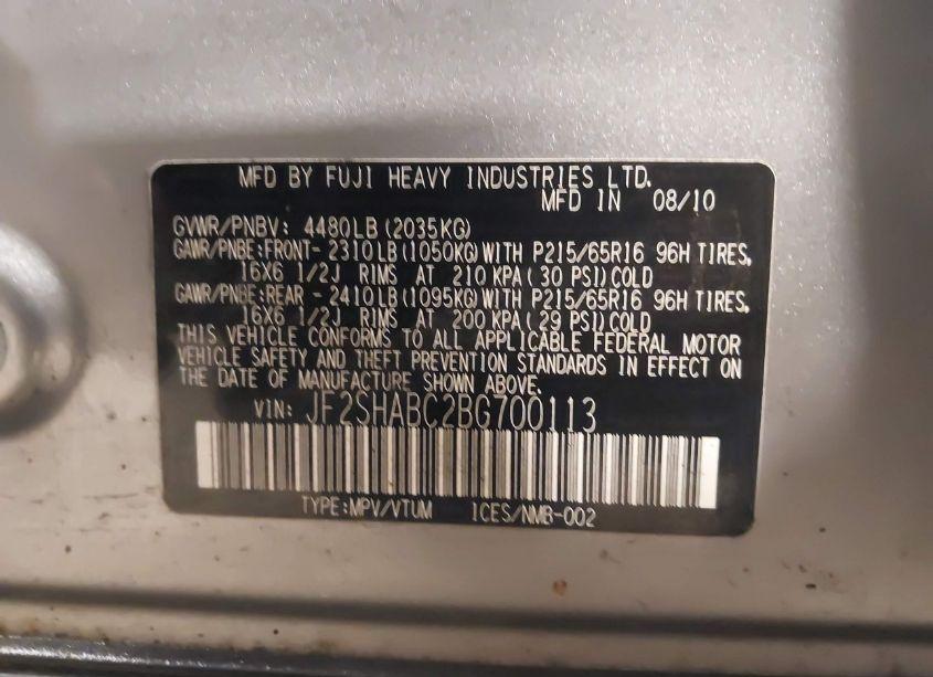 Photo 9 of 2011 Subaru Forester 2.5X (VIN JF2SHABC2BG700113)