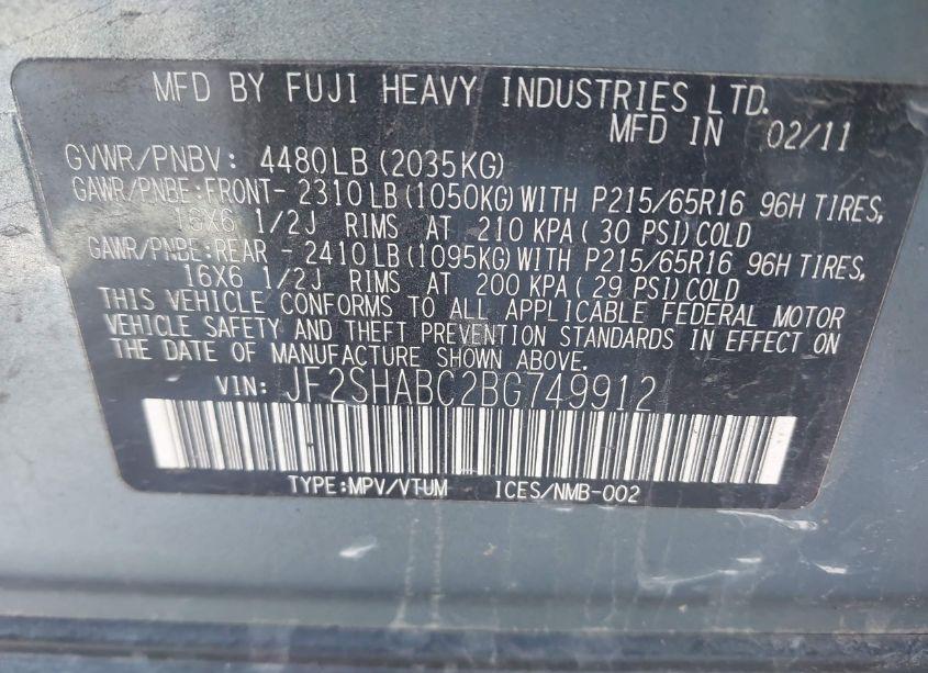 Photo 9 of 2011 Subaru Forester 2.5X (VIN JF2SHABC2BG749912)