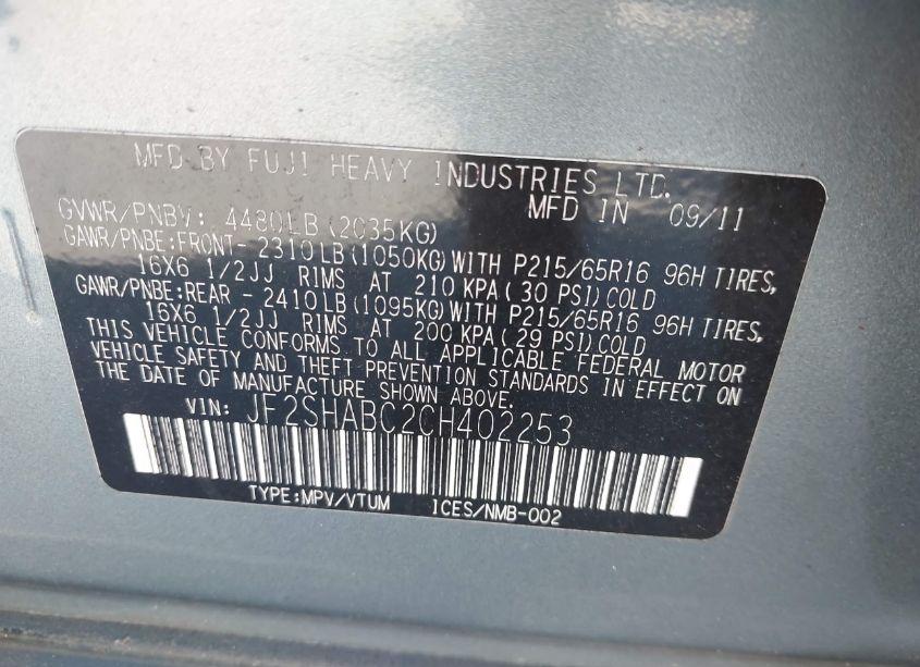 Photo 9 of 2012 Subaru Forester 2.5X (VIN JF2SHABC2CH402253)