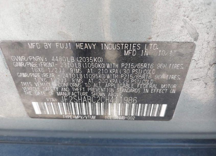 Photo 9 of 2012 Subaru Forester 2.5X (VIN JF2SHABC2CH411986)