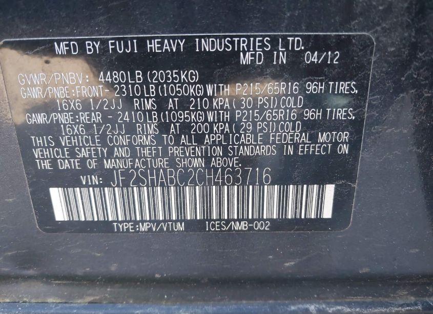 Photo 9 of 2012 Subaru Forester 2.5X (VIN JF2SHABC2CH463716)