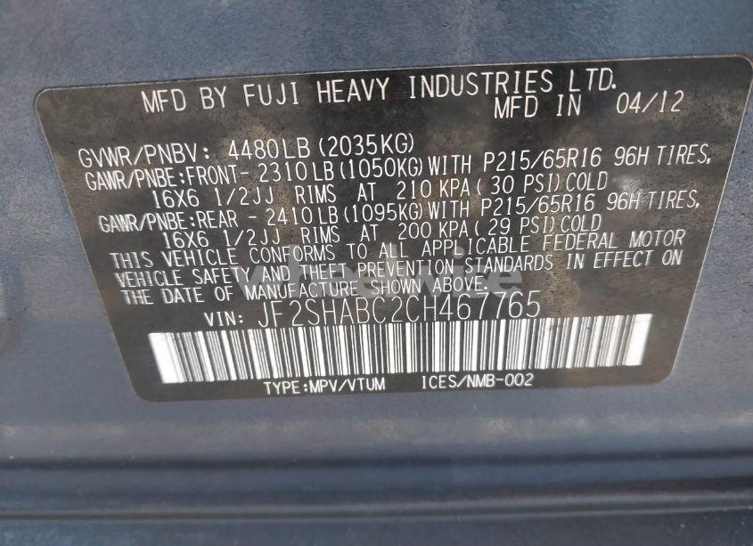 Photo 9 of 2012 Subaru Forester 2.5X (VIN JF2SHABC2CH467765)