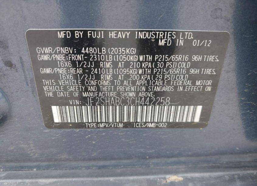 Photo 9 of 2012 Subaru Forester 2.5X (VIN JF2SHABC3CH442258)