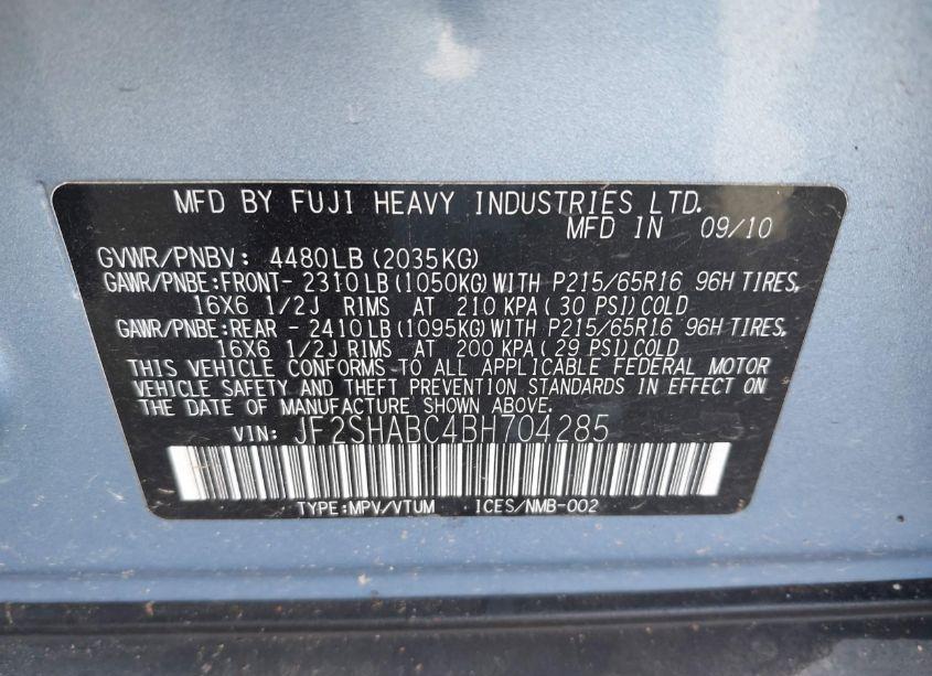 Photo 9 of 2011 Subaru Forester 2.5X (VIN JF2SHABC4BH704285)