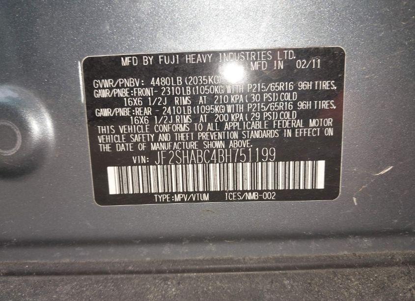 Photo 9 of 2011 Subaru Forester 2.5X (VIN JF2SHABC4BH751199)