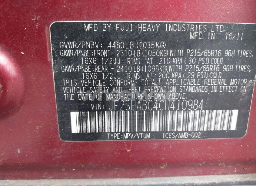 Photo 9 of 2012 Subaru Forester 2.5X (VIN JF2SHABC4CH410984)