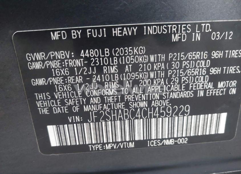 Photo 9 of 2012 Subaru Forester 2.5X (VIN JF2SHABC4CH459229)