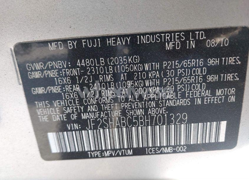 Photo 9 of 2011 Subaru Forester 2.5X (VIN JF2SHABC5BH701329)