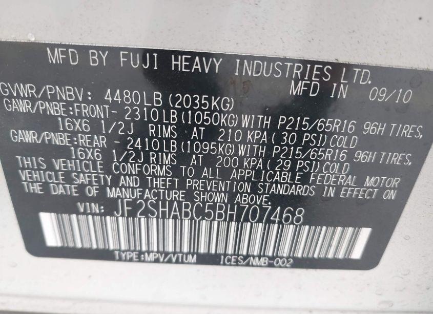 Photo 9 of 2011 Subaru Forester 2.5X (VIN JF2SHABC5BH707468)