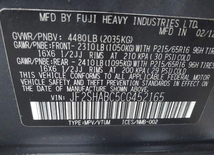 Photo 9 of 2012 Subaru Forester 2.5X (VIN JF2SHABC5CG452165)