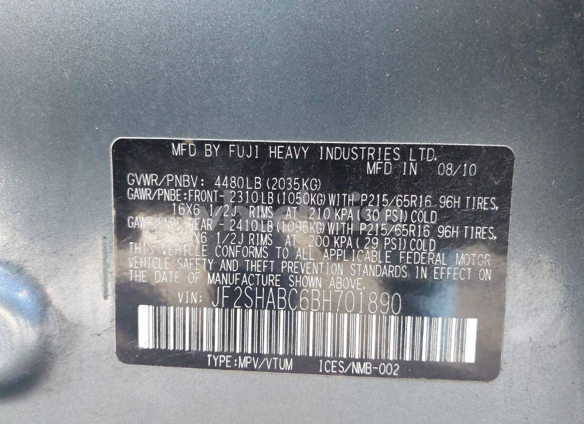 Photo 9 of 2011 Subaru Forester 2.5X (VIN JF2SHABC6BH701890)