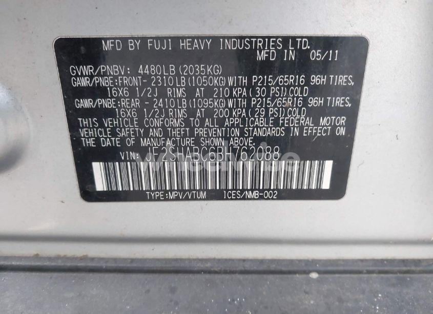 Photo 9 of 2011 Subaru Forester 2.5X (VIN JF2SHABC6BH762088)