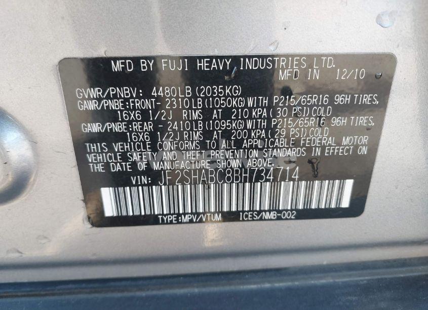 Photo 9 of 2011 Subaru Forester 2.5X (VIN JF2SHABC8BH734714)