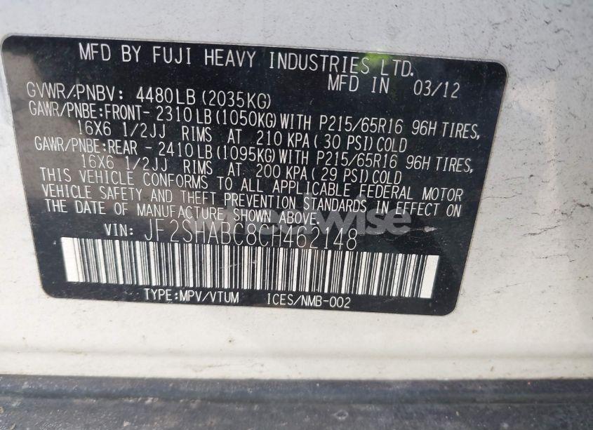 Photo 9 of 2012 Subaru Forester 2.5X (VIN JF2SHABC8CH462148)