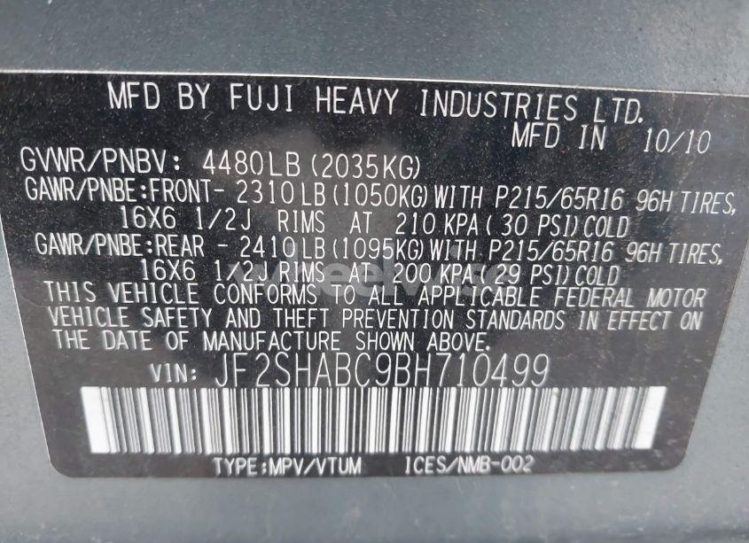Photo 9 of 2011 Subaru Forester 2.5X (VIN JF2SHABC9BH710499)
