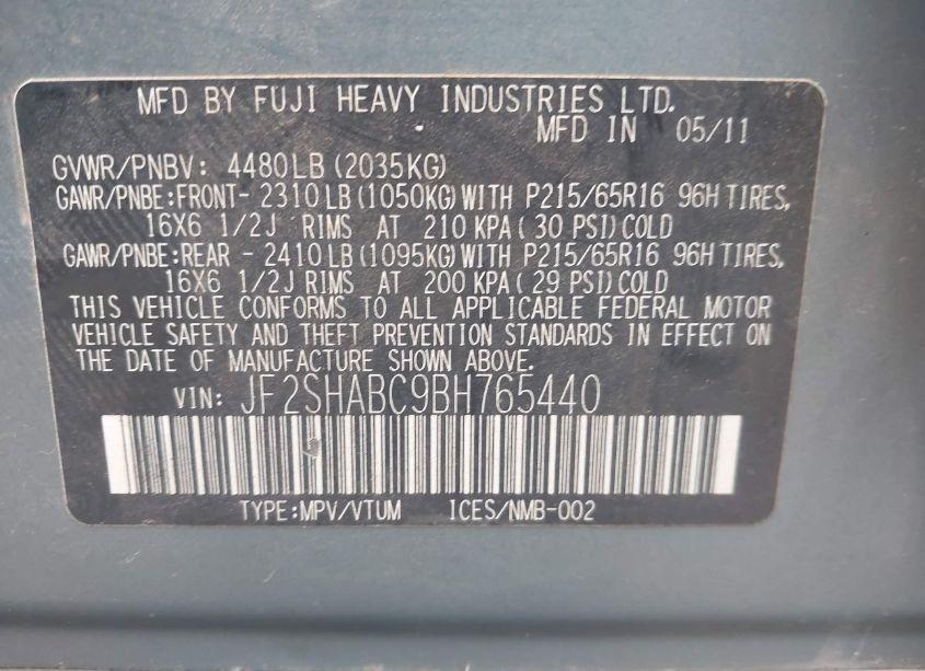 Photo 9 of 2011 Subaru Forester 2.5X (VIN JF2SHABC9BH765440)