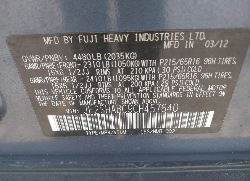 Photo 9 of 2012 Subaru Forester 2.5X (VIN JF2SHABC9CH457640)