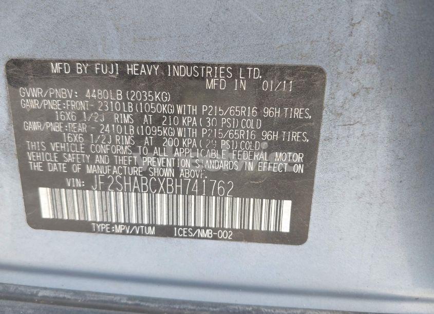 Photo 9 of 2011 Subaru Forester 2.5X (VIN JF2SHABCXBH741762)