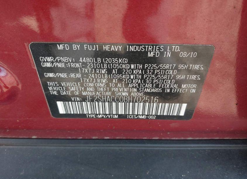 Photo 9 of 2011 Subaru Forester 2.5X PREMIUM (VIN JF2SHACC0BH702516)