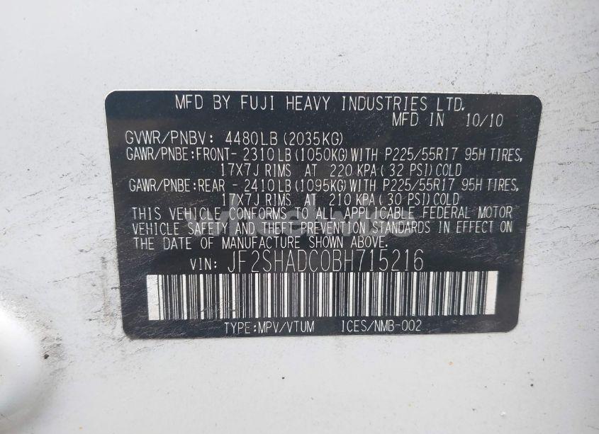Photo 9 of 2011 Subaru Forester 2.5X PREMIUM (VIN JF2SHADC0BH715216)
