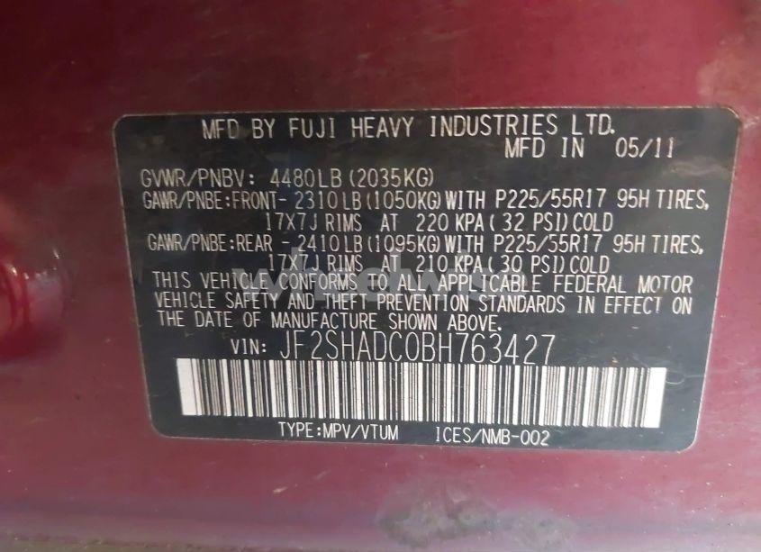 Photo 9 of 2011 Subaru Forester 2.5X PREMIUM (VIN JF2SHADC0BH763427)