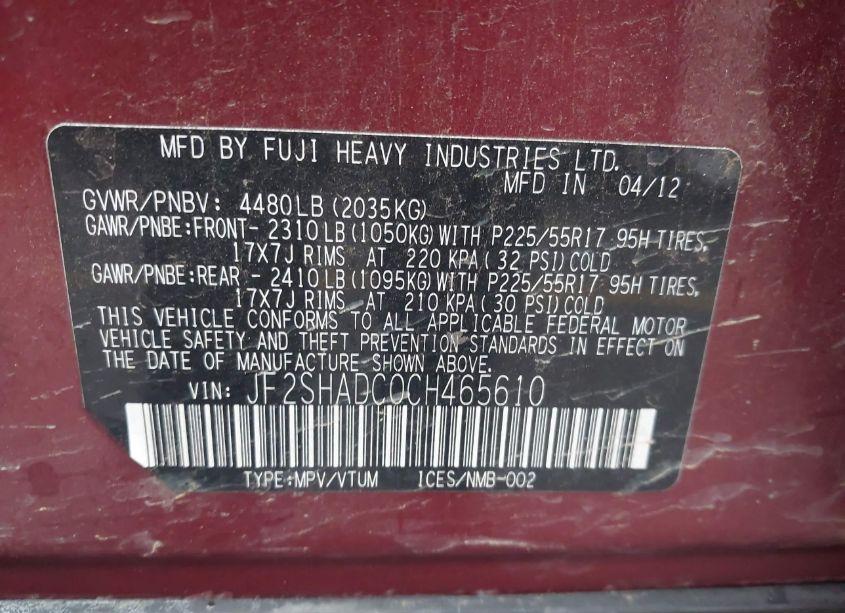 Photo 9 of 2012 Subaru Forester 2.5X PREMIUM (VIN JF2SHADC0CH465610)