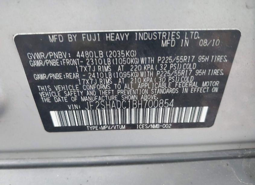 Photo 9 of 2011 Subaru Forester 2.5X PREMIUM (VIN JF2SHADC1BH700854)