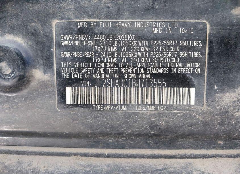 Photo 9 of 2011 Subaru Forester 2.5X PREMIUM (VIN JF2SHADC1BH713555)