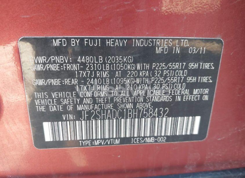 Photo 9 of 2011 Subaru Forester 2.5X PREMIUM (VIN JF2SHADC1BH758432)